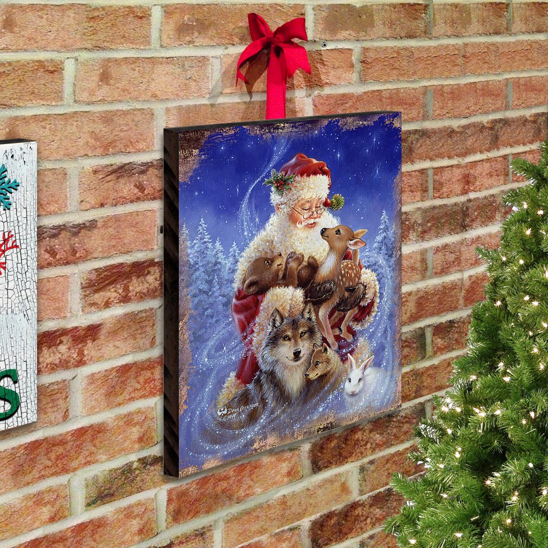 Santa Little Friends Art Wooden Wall Art by D. Gelsinger - Christmas Santa Snowman Decor - 95602B-9914