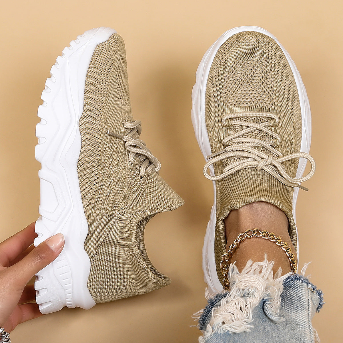 Plus Size Sports Women's Shoes Breathable Flying Woven Lazy Shoes