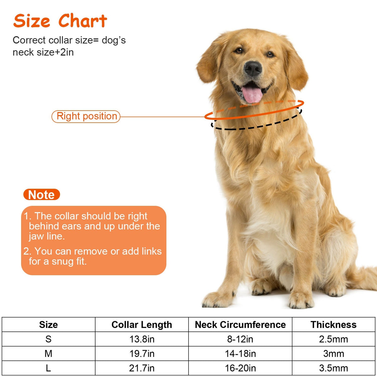 Adjustable Dog Choke Collar Training Chain Dog Necklace with Buckle for Small Medium Large Dogs