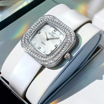 Women's Square Crystal Bezel Leather Watch
