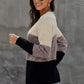 Winter Black Color Block Netted Texture Pullover Sweater