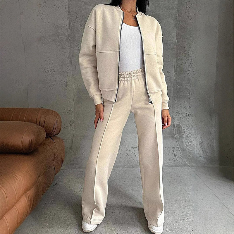 Women’s 2-Piece Zip-Up Sweatsuit Set — Jacket & Wide-Leg Sweatpants