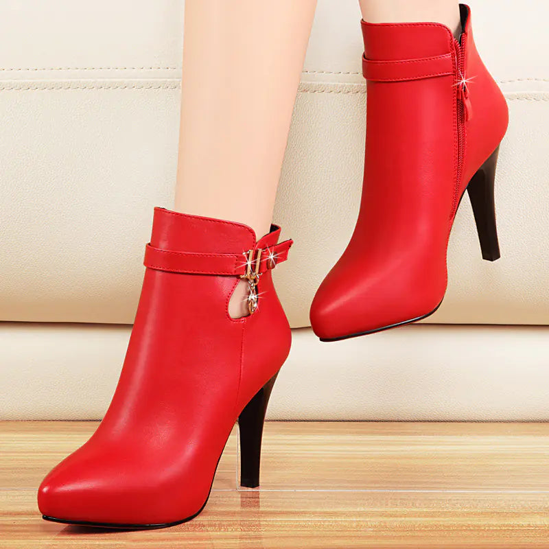 Versatile Waterproof High Heels with Pointed Toe Booties