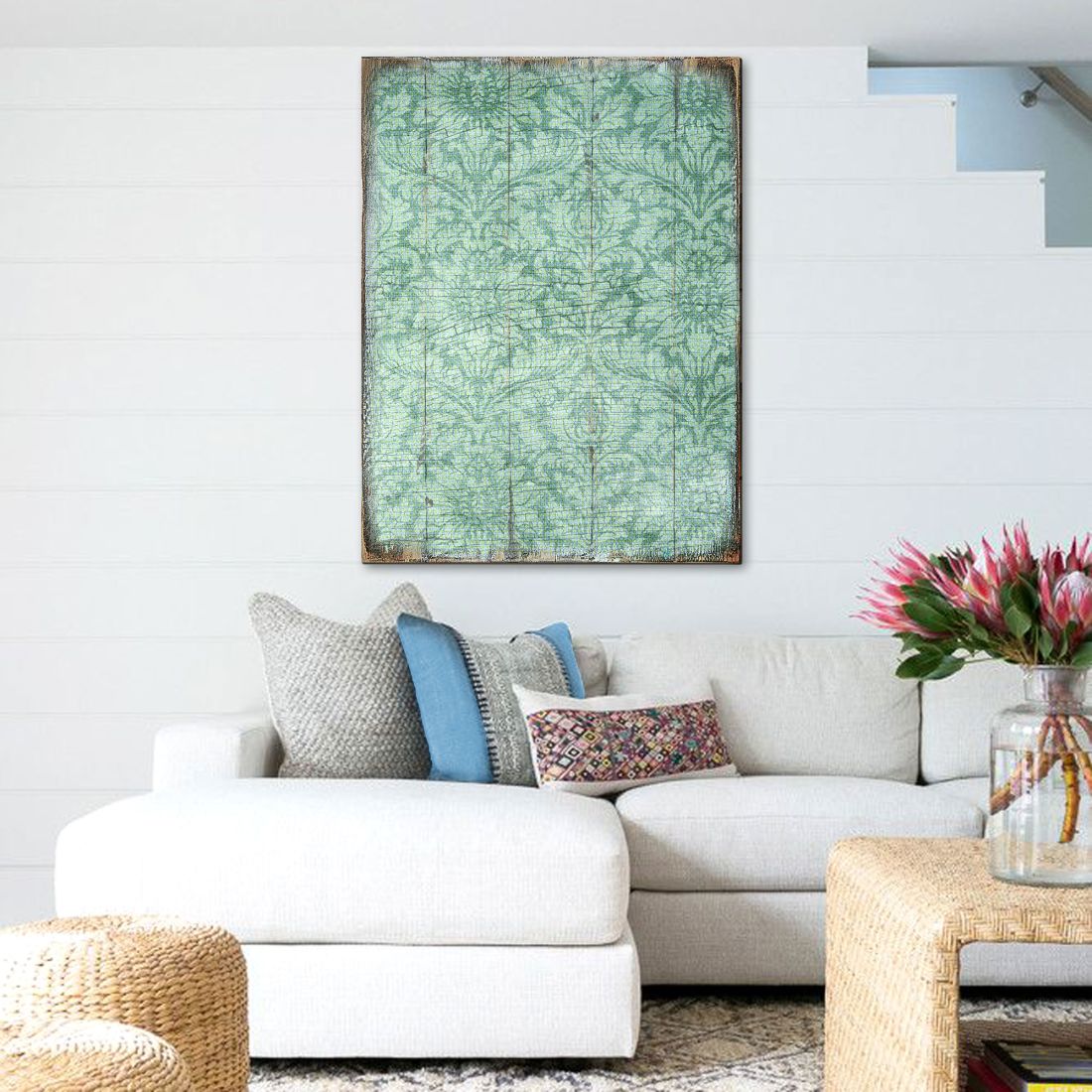 Rustic Blue Floral Wooden Wall Art by G. DeBrekht - Floral Ornamental Decor - 95008B