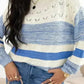 Light Blue Open Stitch Puff Sleeve Sweater