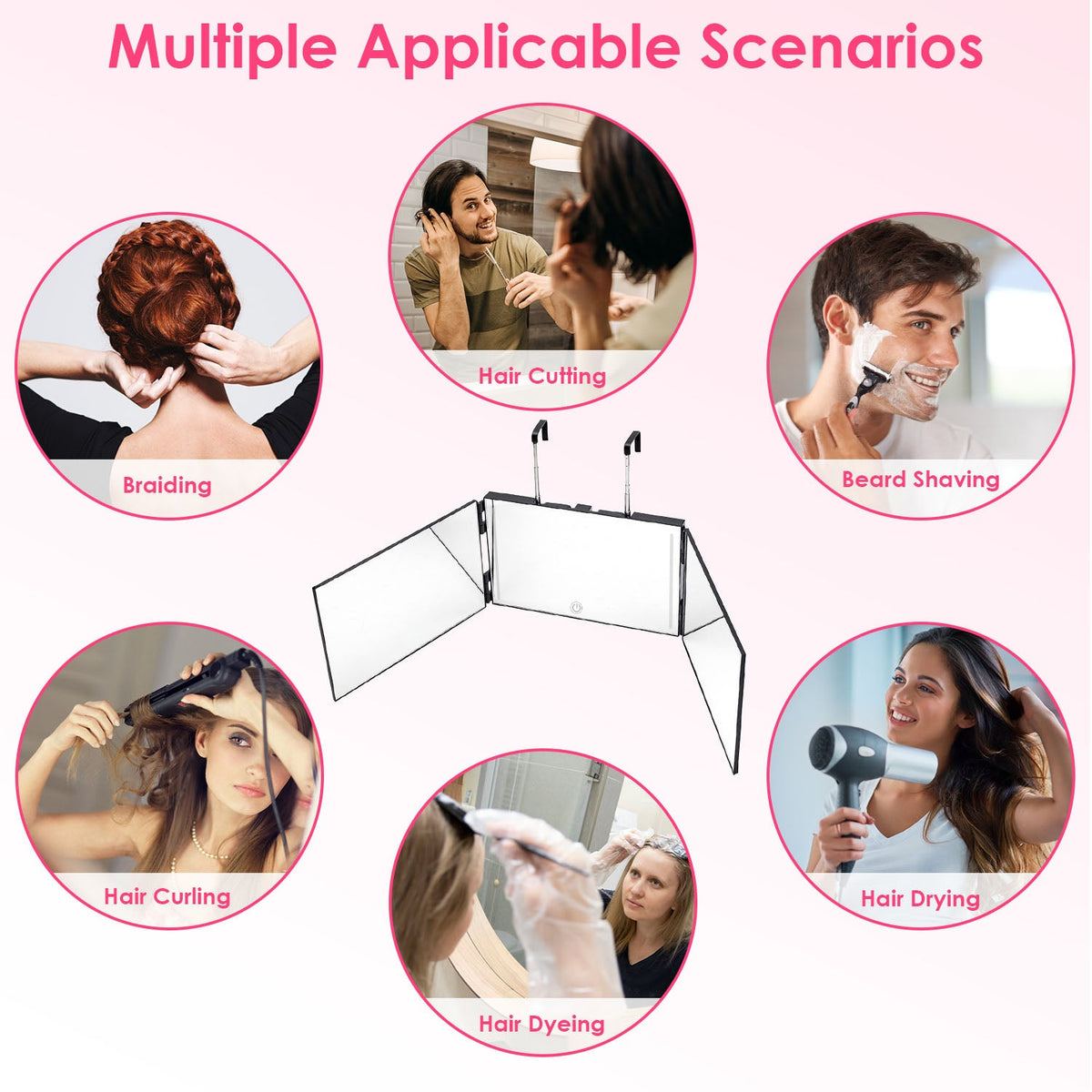 3 Way Mirror with LED Telescopic Hanger
