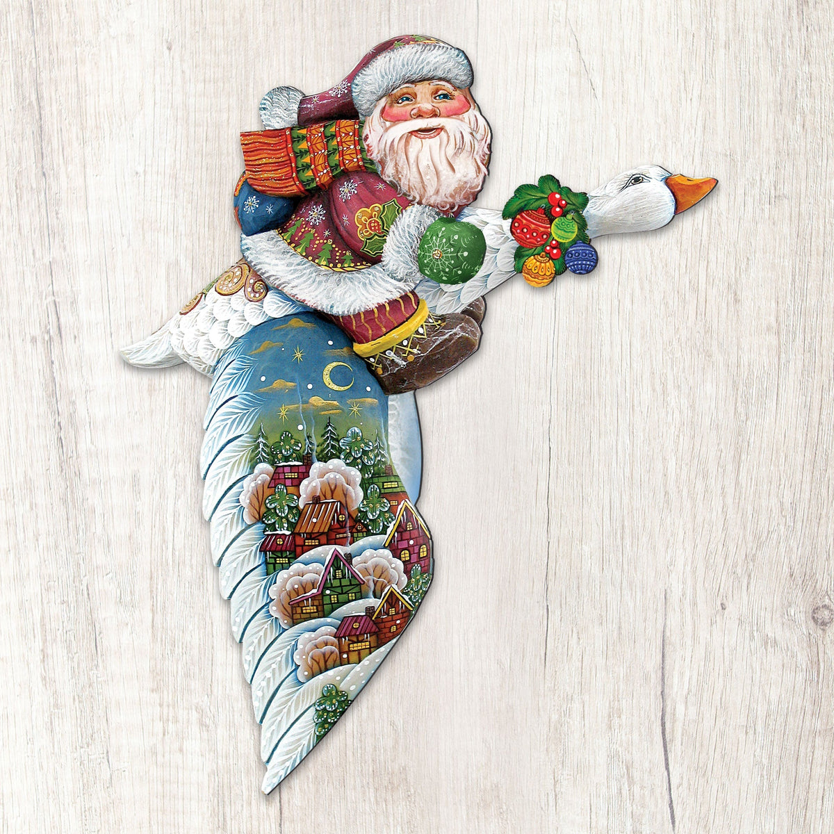 Goose Traveling Santa Christmas Door Decor by G. DeBrekht - Christmas Santa Snowman Decor - 8114060H