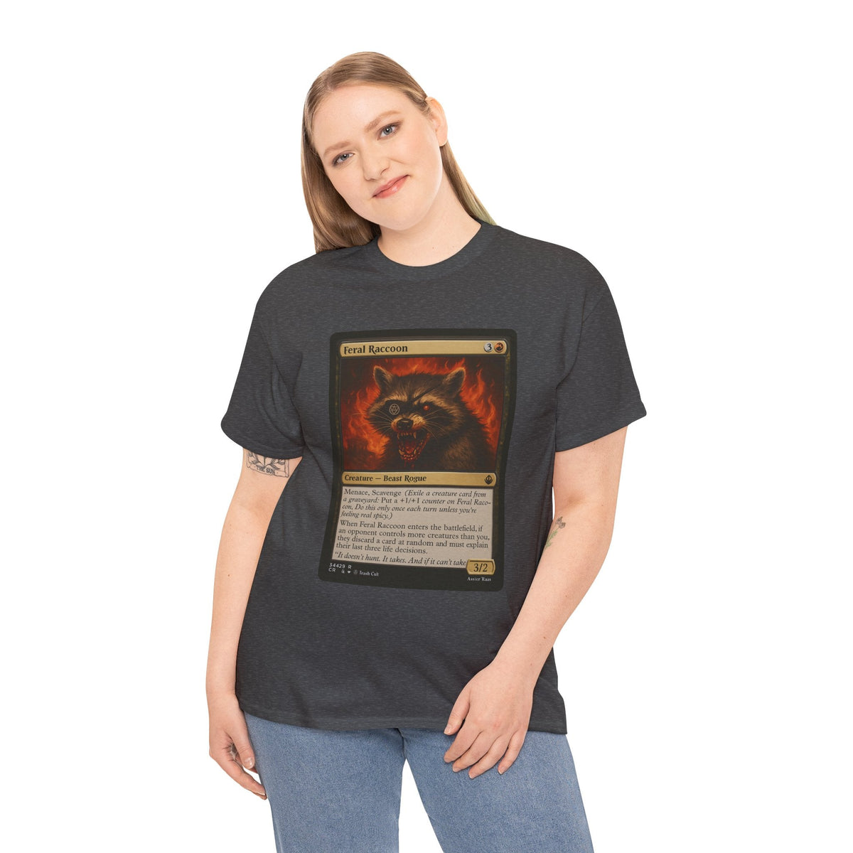 Feral Raccoon Magic Card Shirt – MTG-Inspired Beast Rogue Tee, Trash Cult Creature Card, Gildan 5000 Unisex T-Shirt