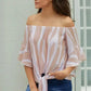 Off The Shoulder Pink White Vertical Stripes Blouse