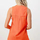Silk Sleeveless Ruffle Blouse - Asymmetrical Button-Up Top in Orange & Blue | Femstylo
