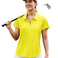 PINSPARK Golf Shirts for Women UPF 50+ Sun Protection Zip Up Tennis Quick Dry Loose Fit Polo Shirt Hiking Solid Yellow L