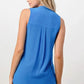 Silk Sleeveless Ruffle Blouse - Asymmetrical Button-Up Top in Orange & Blue | Femstylo