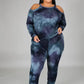 Plus Size Women's Off Shoulder Tie Dye Casual Suit