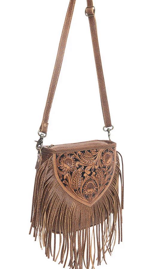 Hand tooled Fringe Bag