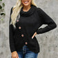 Black Buttoned Wrap Turtleneck Sweater