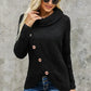 Black Buttoned Wrap Turtleneck Sweater