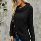 Black Buttoned Wrap Turtleneck Sweater