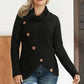 Black Buttoned Wrap Turtleneck Sweater