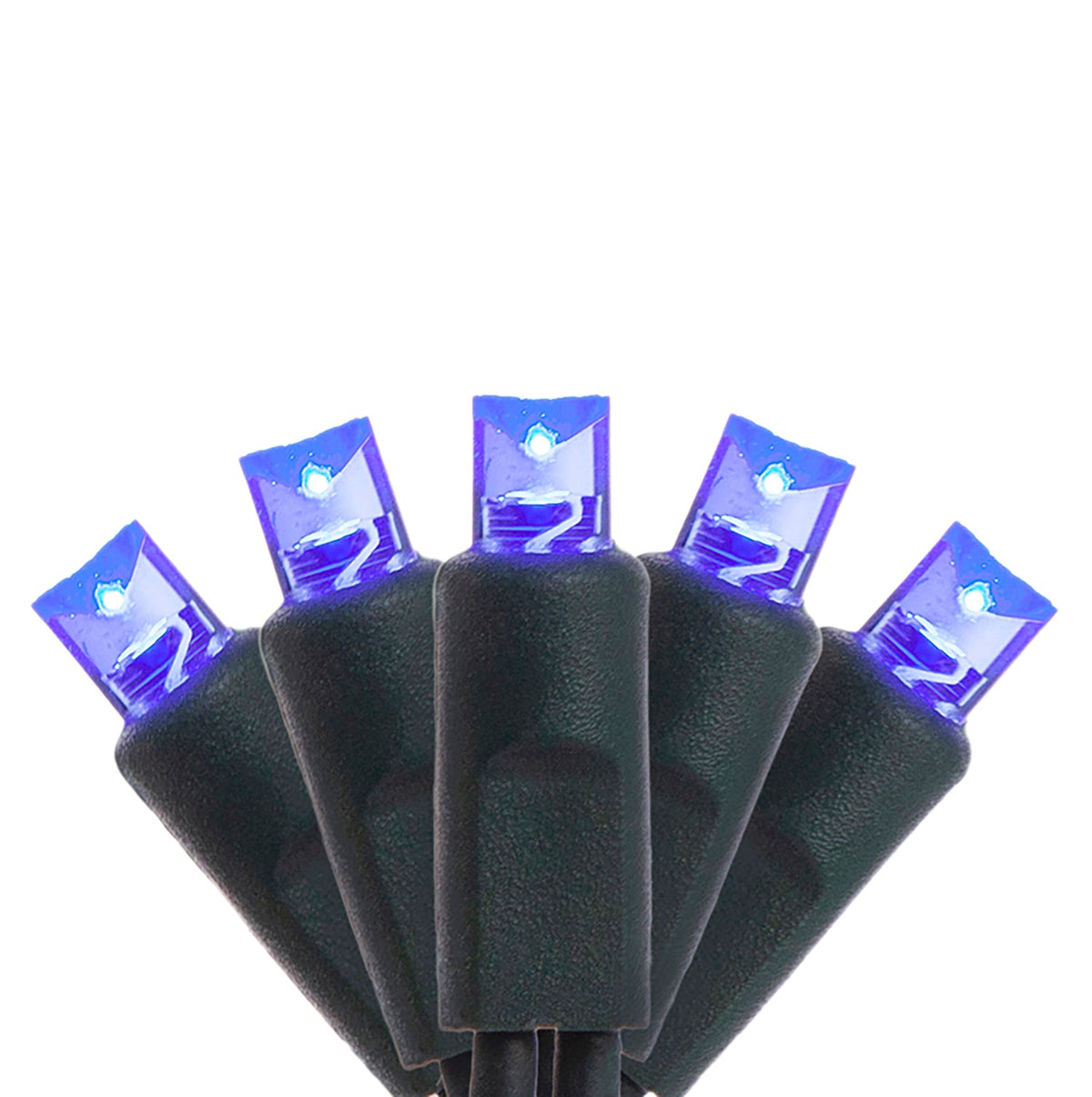 4 pack - 5mm - 50 ct - Blue LED- 4" spacing - Green wire - 17 ft long