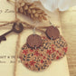 Beautiful Red and Blue Floral Cork and Wood Earrings