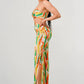 Luxe geo print satin bra top and palazzo jumpsuit