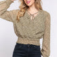 Surplice Smocked Print Chiffon Blouse