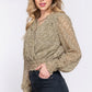 Surplice Smocked Print Chiffon Blouse