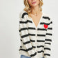 Striped Cardigan With Heart Patch