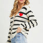 Striped Cardigan With Heart Patch