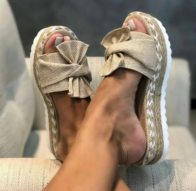 Ladies Bow Sandals with Platform Wedge Heel