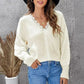 Chic White Lace V Neck Knitted Pullover Sweater