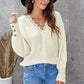 Chic White Lace V Neck Knitted Pullover Sweater
