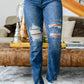 Christine High Contrast Slim Bootcut Destroyed Jeans