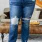 Christine High Contrast Slim Bootcut Destroyed Jeans