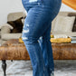 Christine High Contrast Slim Bootcut Destroyed Jeans