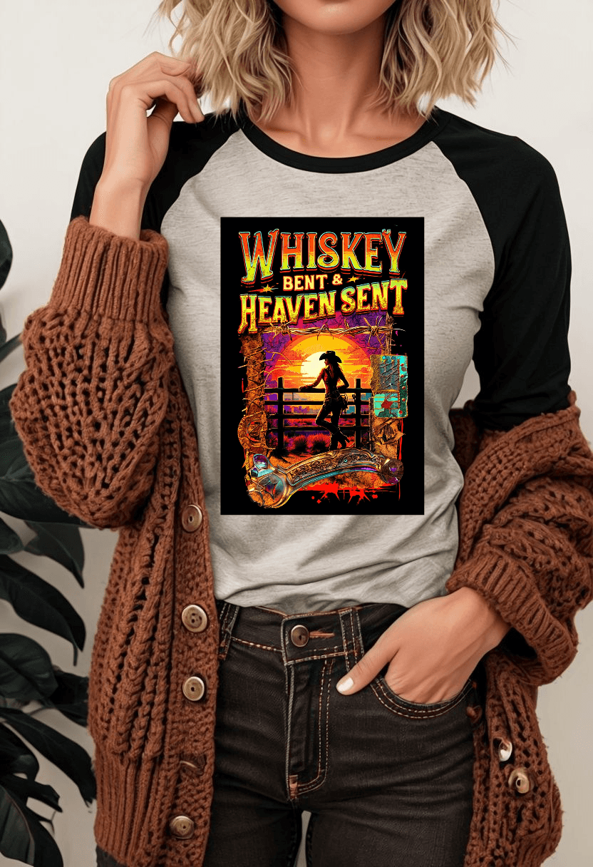 Whiskey Bent and Heaven Sent 3\4 Sleeve Baseball Tee