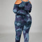 Plus Size Women's Off Shoulder Tie Dye Casual Suit