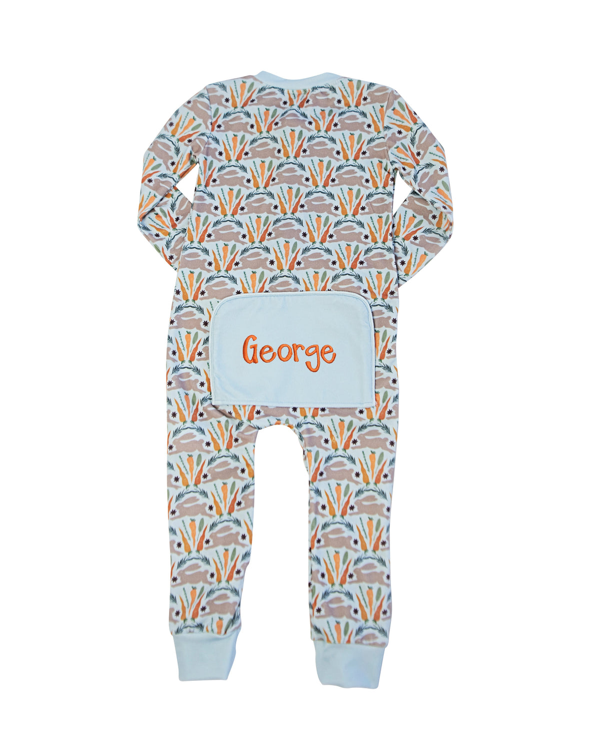 Spring Bunnies Blue Pima Cotton Zip Up Pajamas-FINAL SALE