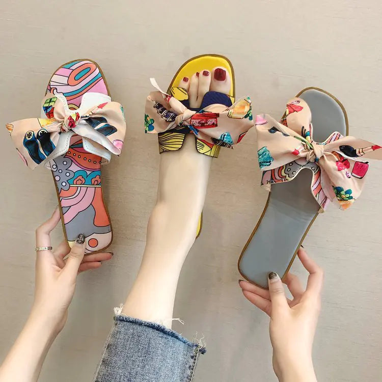 Women's Fashion Summer Flat Slippers with Bow Detail