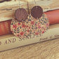 Beautiful Red and Blue Floral Cork and Wood Earrings