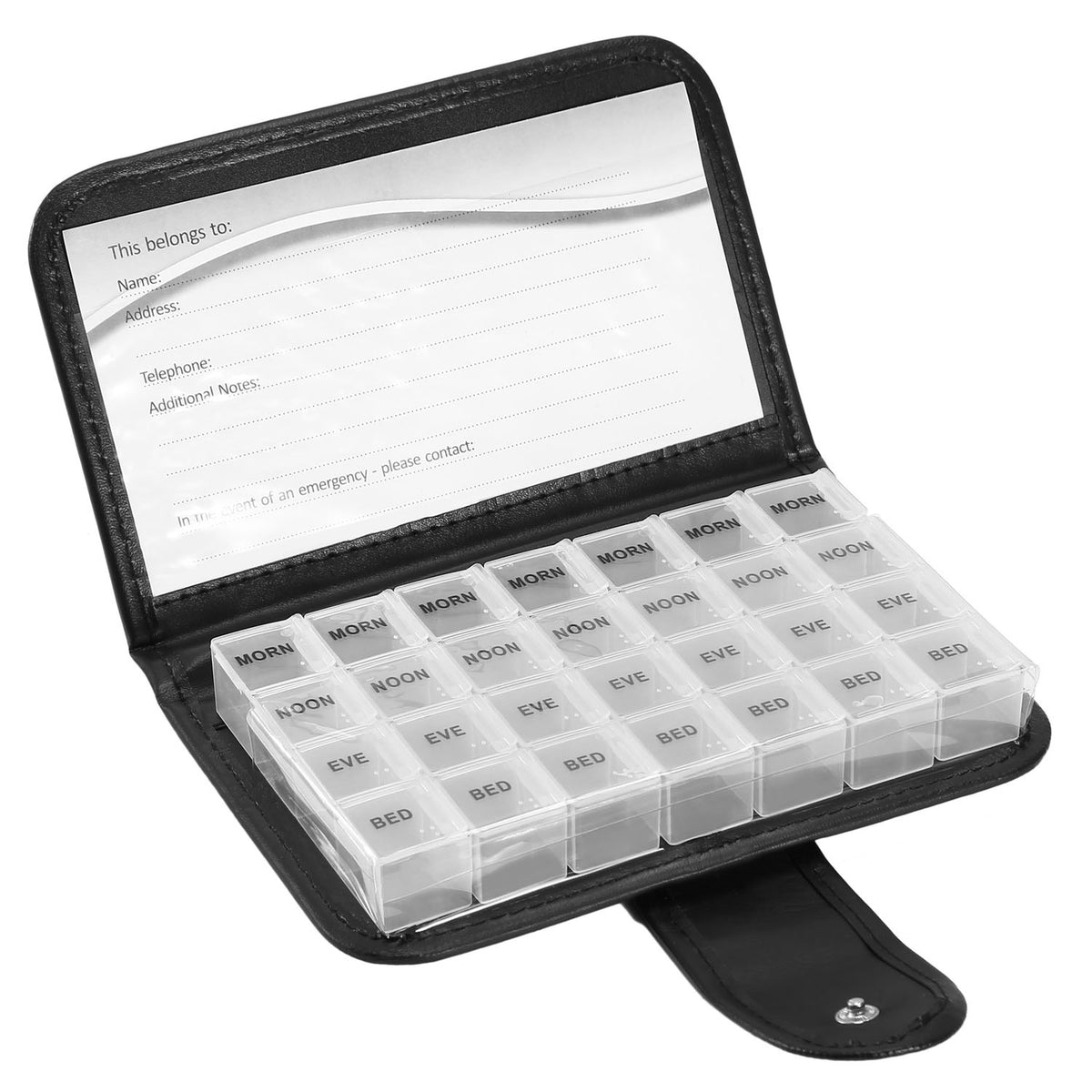 Weekly Pill Organizer AM PM Daily Medicine Pill Planner BPA Free Pill Box Vitamins Medication Supplements Holder with PU Leather Case