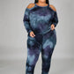 Plus Size Women's Off Shoulder Tie Dye Casual Suit
