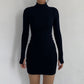 Spring Autumn Fashion Turtleneck Skinny Mini Dress Women Rib Knit Keep Warm Long Sleeve Dress