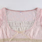 Trim Crop Top Bow Cute Sweet T Shirt Women Retro Short Sleeve Lace Patched Tshirt