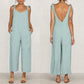 Women Sleeveless Rompers Loose Jumpsuit O Neck Casual Backless Overalls Trousers Wide Leg Pants