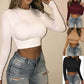 Women Sexy Bodycon T Shirt Long Sleeve O-neck Crop Top Modis Sheath T Shirt