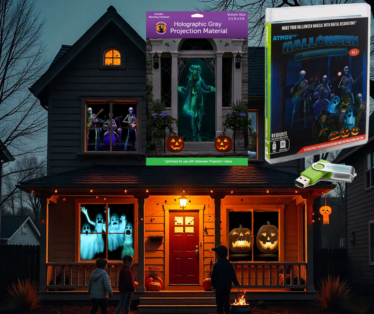 AtmosFX Halloween Digital Decoration USB - Halloween Hollusion + 5.5 ft x 9 ft Projection Screen