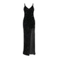 Sexy v-neck sequined long dress women summer black Spaghetti strap split dresses vestido female
