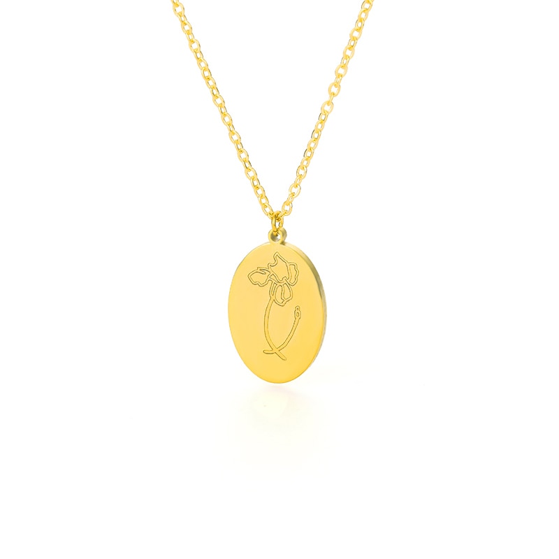 Birth Mother Flower Neckalce New Month Necklace For Mom Gold Color Oval Pendant Necklace