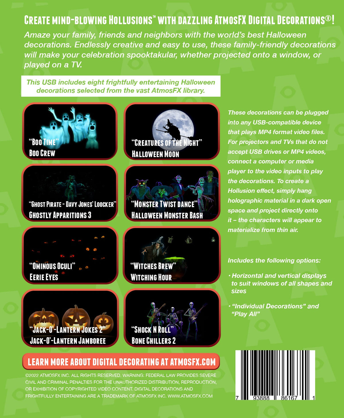HoliScapes® USB Projector Kit - Halloween Hollusion + Projector + 5.5 ft x 9 ft Projection Screen